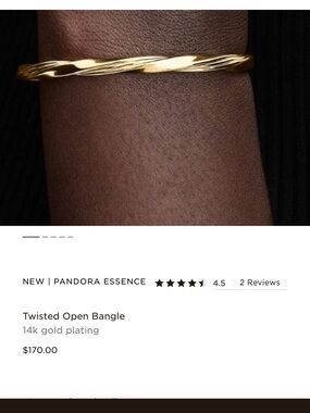 New Pandora Gold Twisted Open Bangle size 1 , 6.3 inch